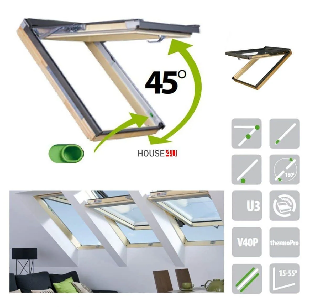 Fereastra mansarda FAKRO FPP-V U5 preSelect MAX dubla deschidere - imagine 3