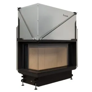 Focar de șemineu - Quattro 90 L Premium Edition – Colț panoramic stânga, 2 suprafețe vitrate, 14.8 KW, randament >80%