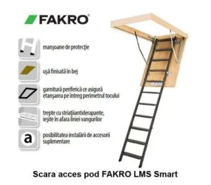 Scara pod metalica cu usa finisata in bej FAKRO LMS Smart