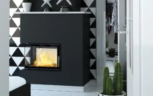 Focar șemineu pe lemne HITZE ALBERO AL9L.H-D/BB – colț stânga, beton negru