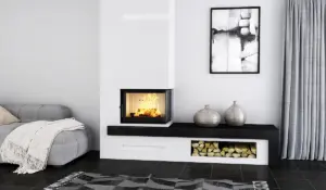 Focar șemineu pe lemne HITZE STMA54x39.R/BB – colț dreapta, beton negru